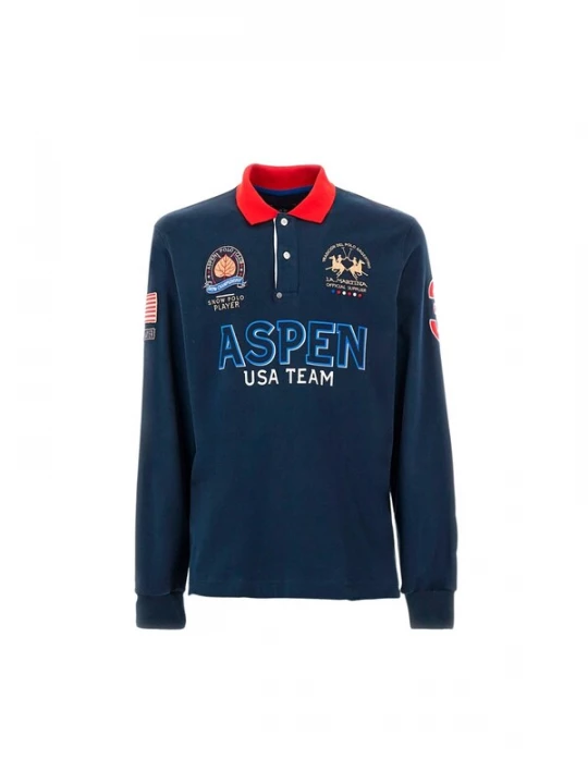 Foto van product La Martina Shirt 'Waylin' nachtblauw / azuur / rood / wit
