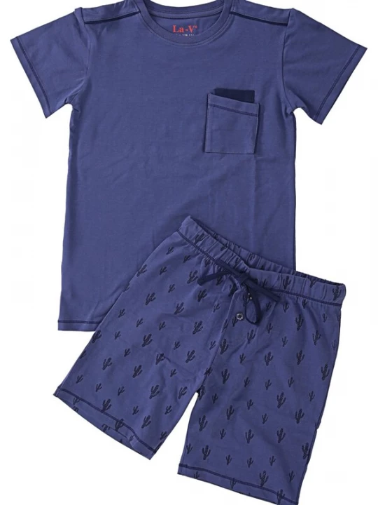 Foto van product La V Nachtkledij 'Shortama cactus' blauw denim