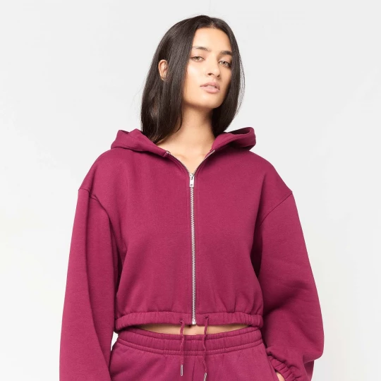 Foto van product Ladies Fluffy Cropped Zip Hoodie Urban Classics rood