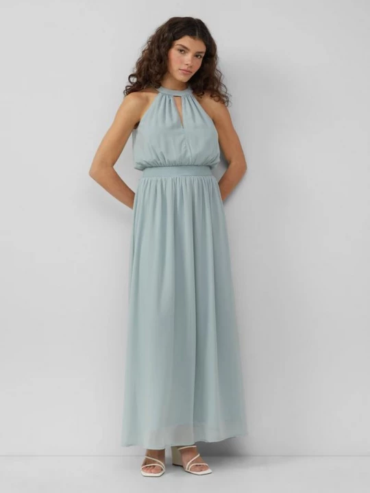 Foto van product Lange chiffon jurk met gesmokt detail QS groen