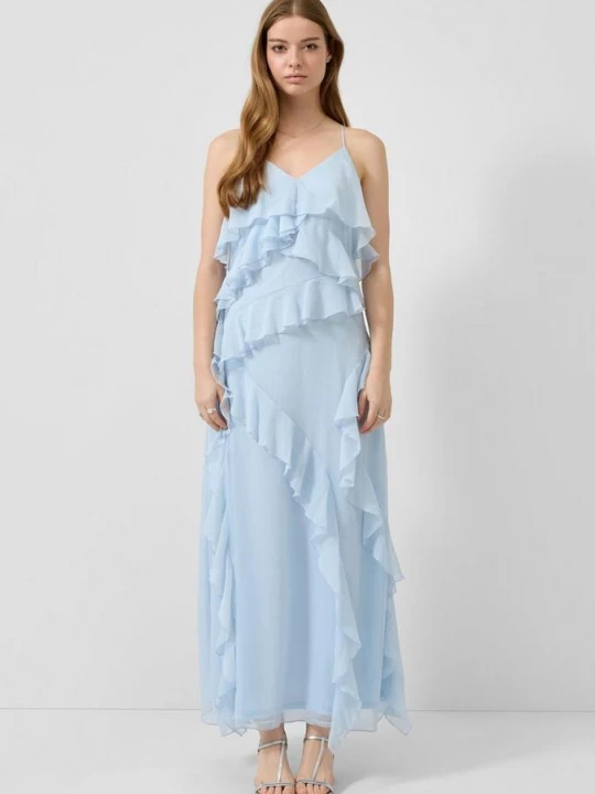 Foto van product Lange chiffon jurk met volants QS blauw