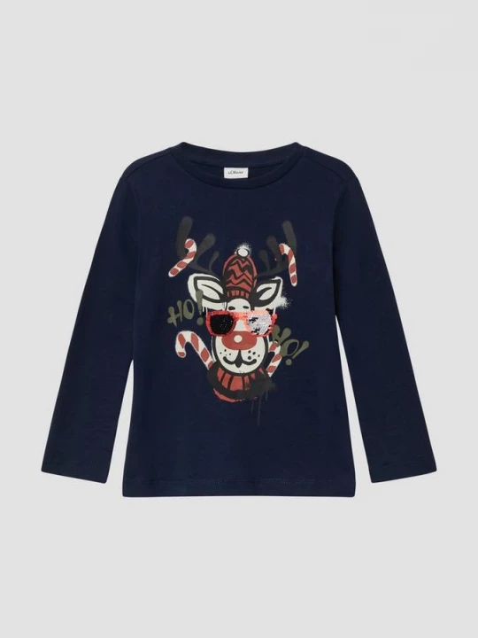 Foto van product Lange mouw met kerstprint op de voorkant en omkeerbaar paillettendetail s.Oliver blauw