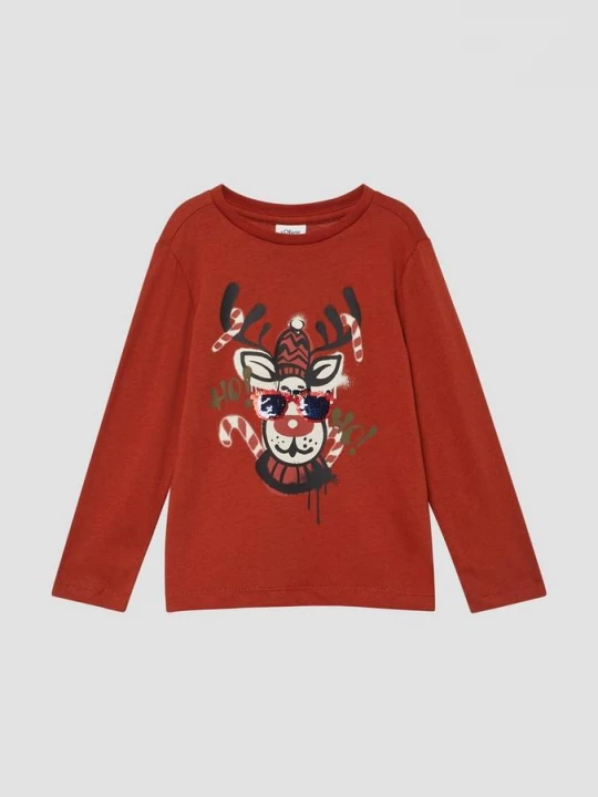 Foto van product Lange mouw met kerstprint op de voorkant en omkeerbaar paillettendetail s.Oliver rood