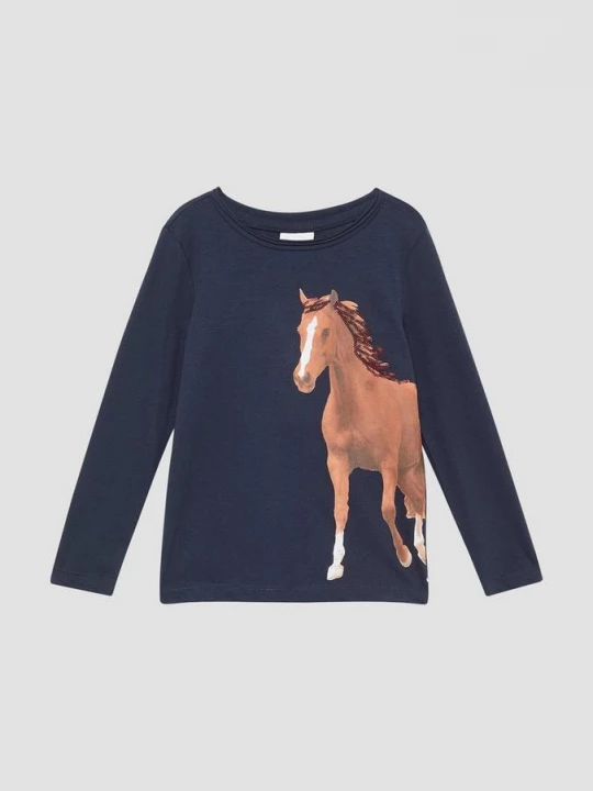 Foto van product Lange mouw met paardenprint en pailletten s.Oliver blauw