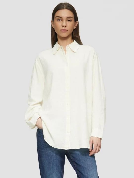 Foto van product Lange overhemdblouse van viscose / linnenmix QS crème