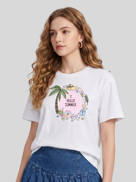 Foto van product LapaPlus Shirt 'Women Beach Element HELLO SUMMER Print T-Shirt' wit