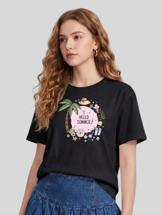 Foto van product LapaPlus Shirt 'Women Beach Element HELLO SUMMER Print T-Shirt' zwart