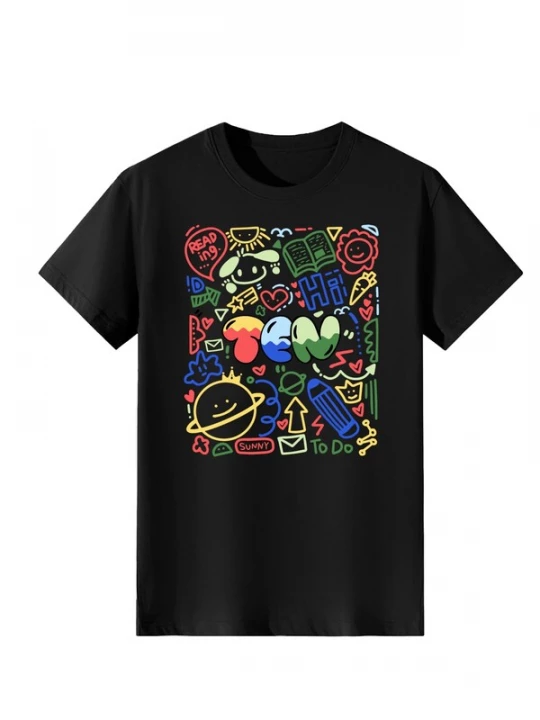 Foto van product LapaPlus Shirt 'Women Colorful Graffiti TEN Letter Cute Print T-Shirt' zwart