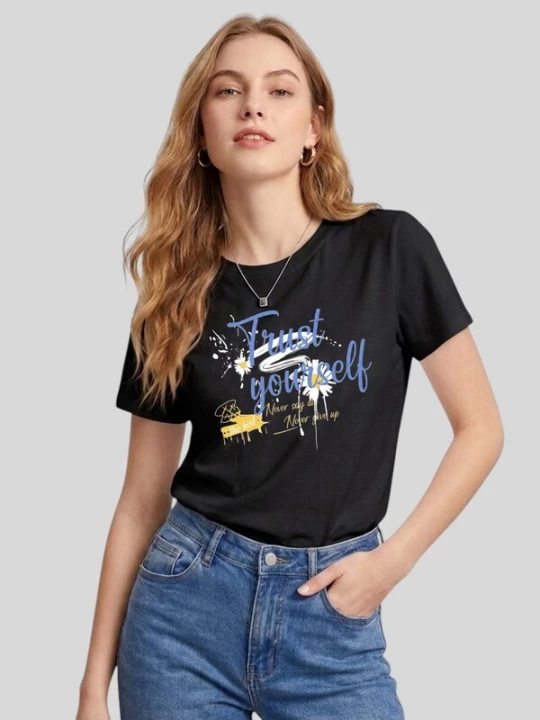 Foto van product LapaPlus Shirt 'Women Fresh Daisy Trust Yourself Print T-Shirt' zwart