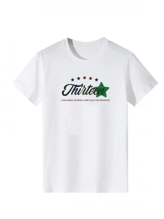 Foto van product LapaPlus Shirt 'Women Gradient Cursive Thirteen Star Print T-Shirt' wit