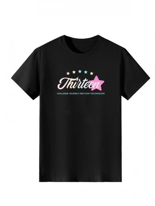 Foto van product LapaPlus Shirt 'Women Gradient Cursive Thirteen Star Print T-Shirt' zwart