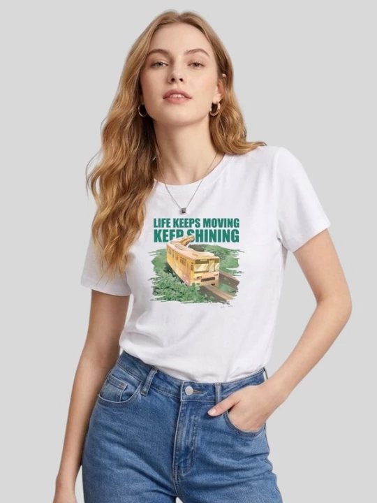 Foto van product LapaPlus Shirt 'Women Healing Forest Tram LIFE KEEPS MOVING Print T-Shirt' wit