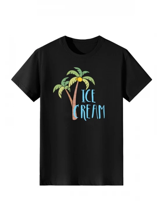Foto van product LapaPlus Shirt 'Women Macaron Palm Tree ICE CREAM Letter Print T-Shirt' zwart