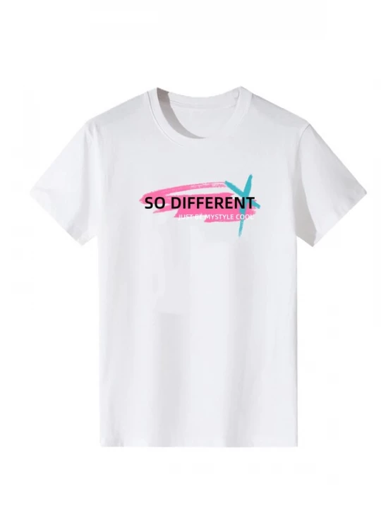Foto van product LapaPlus Shirt 'Women Pink & Cyan Brush Stroke Slogan Print T-Shirt' wit