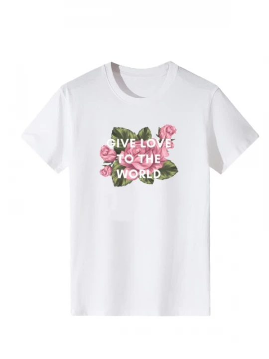 Foto van product LapaPlus Shirt 'Women Pink Rose Print T-Shirt' wit