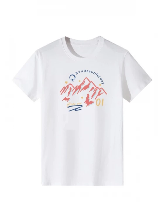 Foto van product LapaPlus Shirt 'Women Pink Watercolor Mountain Scenery Print T-Shirt' wit