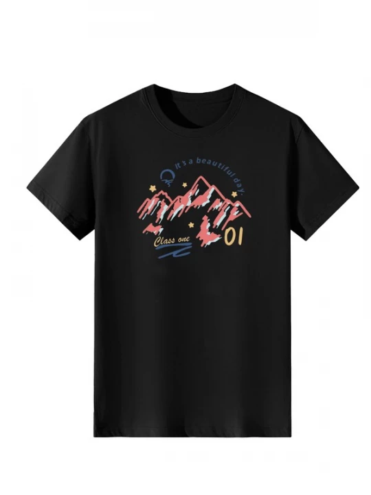 Foto van product LapaPlus Shirt 'Women Pink Watercolor Mountain Scenery Print T-Shirt' zwart