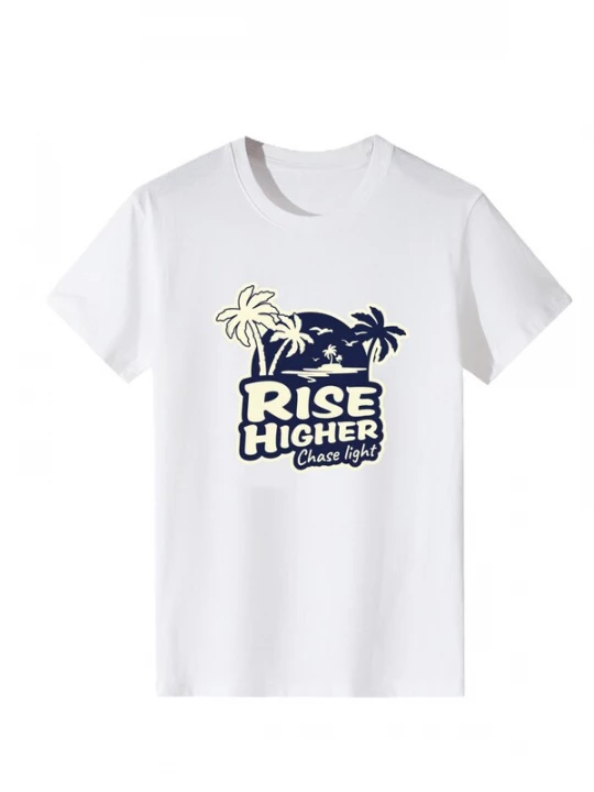 Foto van product LapaPlus Shirt 'Women Retro Island Palm Tree RISE HIGHER Slogan Print T-Shirt' wit