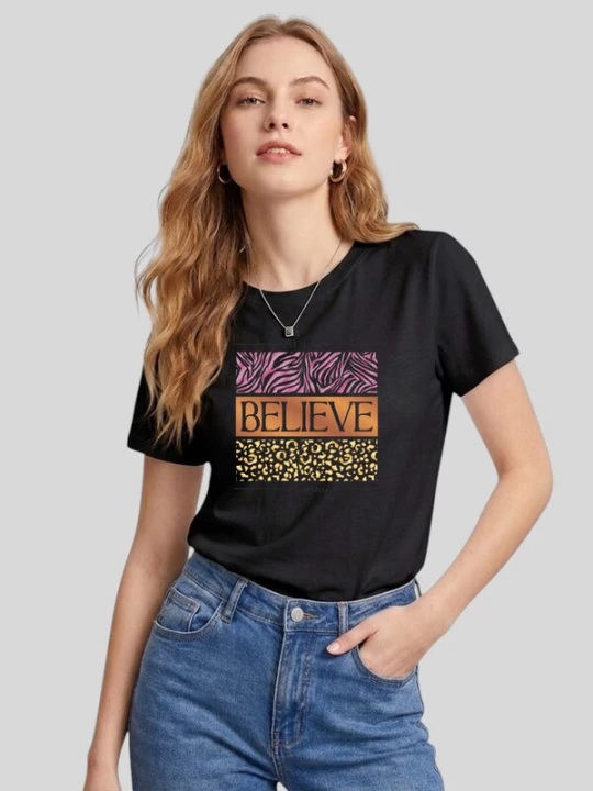 Foto van product LapaPlus Shirt 'Women Retro Pink Zebra & Leopard Print T-Shirt' zwart