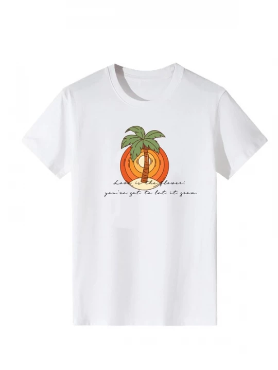 Foto van product LapaPlus Shirt 'Women Vintage Gradient Sunset Palm Tree Print T-Shirt' wit
