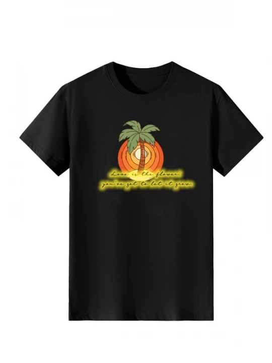 Foto van product LapaPlus Shirt 'Women Vintage Gradient Sunset Palm Tree Print T-Shirt' zwart