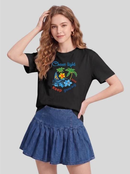 Foto van product LapaPlus Shirt 'Women Watercolor Tropical Island Print T-Shirt' zwart