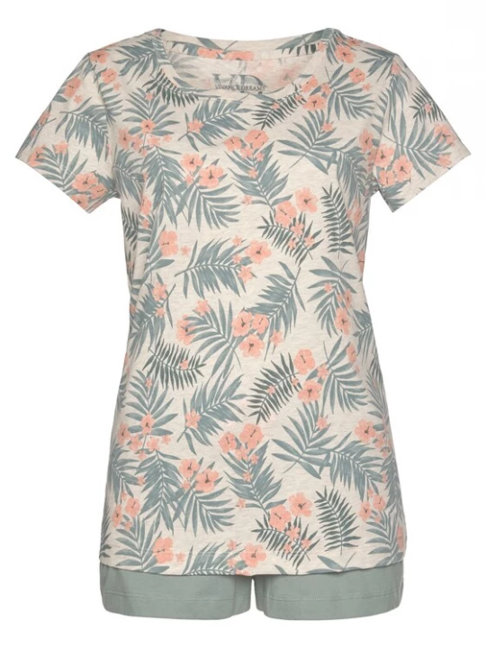 Foto van product LASCANA Korte pyjama crème / smoky blue / zalm roze
