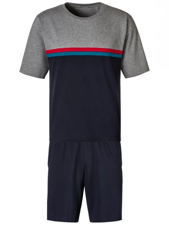 Foto van product LE JOGGER Pyjama kort navy / cyaan blauw / grijs gemêleerd / rood