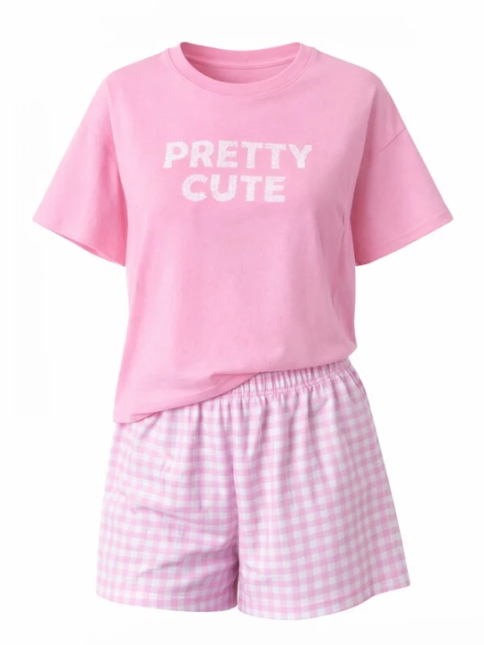 Foto van product LEAFLETIC Korte pyjama 'Leafletic Women’ Nightwear set' lichtroze