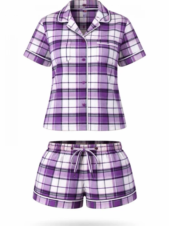 Foto van product LEAFLETIC Korte pyjama 'Leafletic Women’s Check Night Wear Short Set for Women' lila gemêleerd