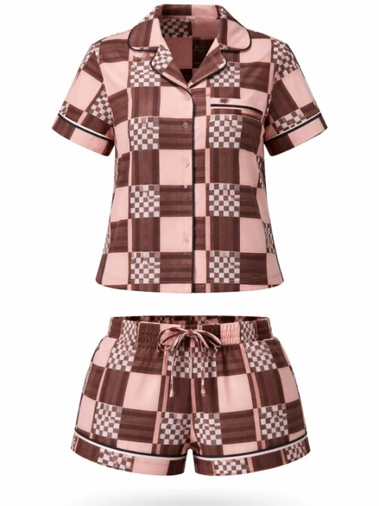 Foto van product LEAFLETIC Korte pyjama 'Leafletic Women’s Check Night Wear Short Set for Women' rosa