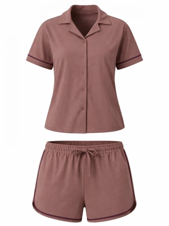 Foto van product LEAFLETIC Korte pyjama 'Leafletic Women’s Night Wear Short Set' bruin
