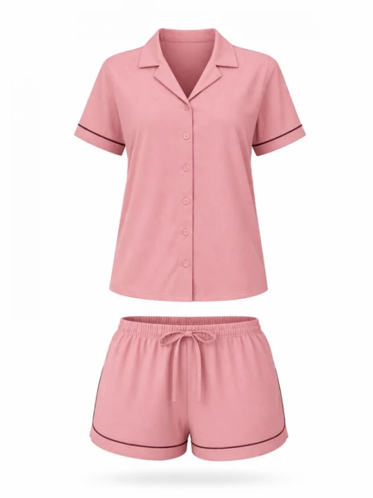 Foto van product LEAFLETIC Korte pyjama 'Leafletic Women’s Night Wear Short Set' oudroze