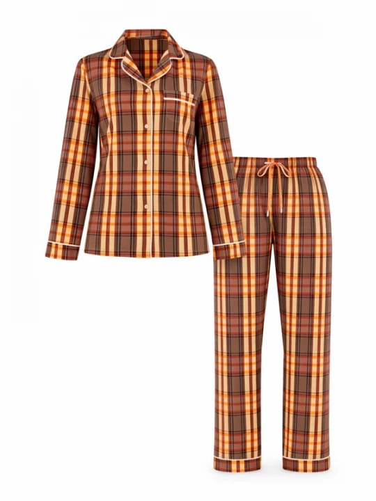 Foto van product LEAFLETIC Pyjama 'Leafletic Women’ Night Wear Long set' bruin gemêleerd