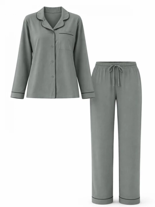 Foto van product LEAFLETIC Pyjama 'Leafletic Women’ Nightwear Long set' groen gemêleerd