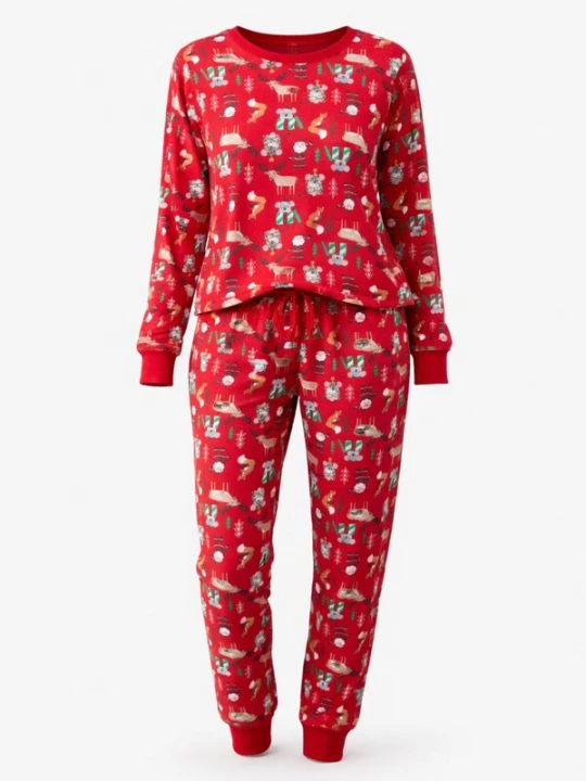 Foto van product LEAFLETIC Pyjama 'Leafletic Women’s Christmas Pajama Set' donkergroen / vuurrood