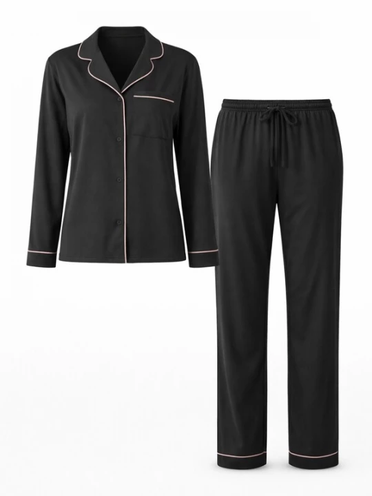 Foto van product LEAFLETIC Pyjama 'Leafletic Women’s Nightwear Long set' zwart