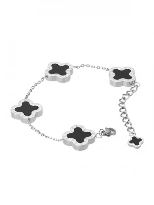 Foto van product Lenoites Armband 'Four-leaf Clover 16' zwart / zilver