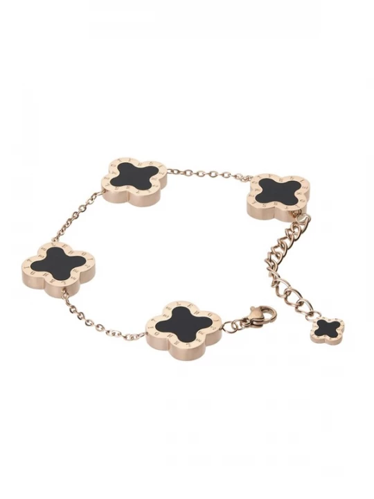 Foto van product Lenoites Armband 'Four-leaf Clover 18' rose-goud / zwart