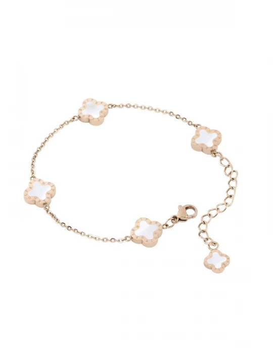 Foto van product Lenoites Armband 'Leaf Clover' rose-goud / wit