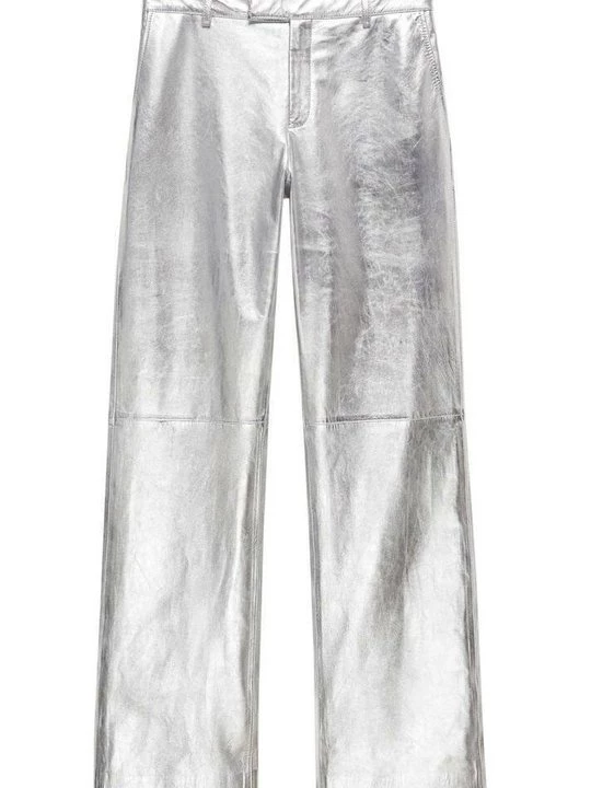 Foto van product Leren broek Mango zilverkleurig