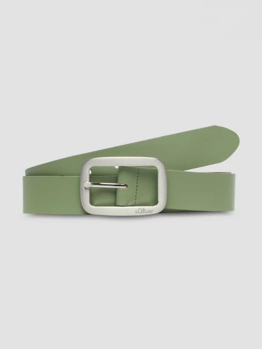 Foto van product Leren riem met logo en gesp s.Oliver olijfgroen