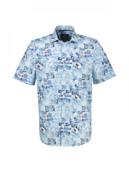 Foto van product LERROS Overhemd blauw / hemelsblauw / lichtoranje