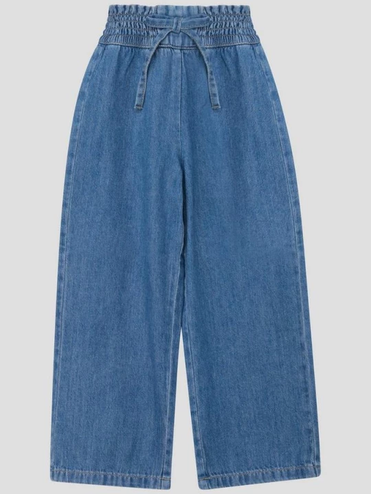 Foto van product Licht denim / Normale pasvorm / Hoge stijging / Wijde pijpen / Gesmokte tailleband s.Oliver blauw