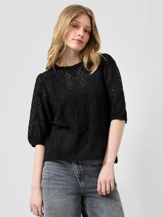 Foto van product Licht doorschijnend shirt van elastisch kant QS zwart