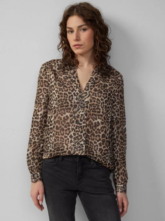Foto van product Licht doorschijnende chiffon blouse met een all-over print QS bruin