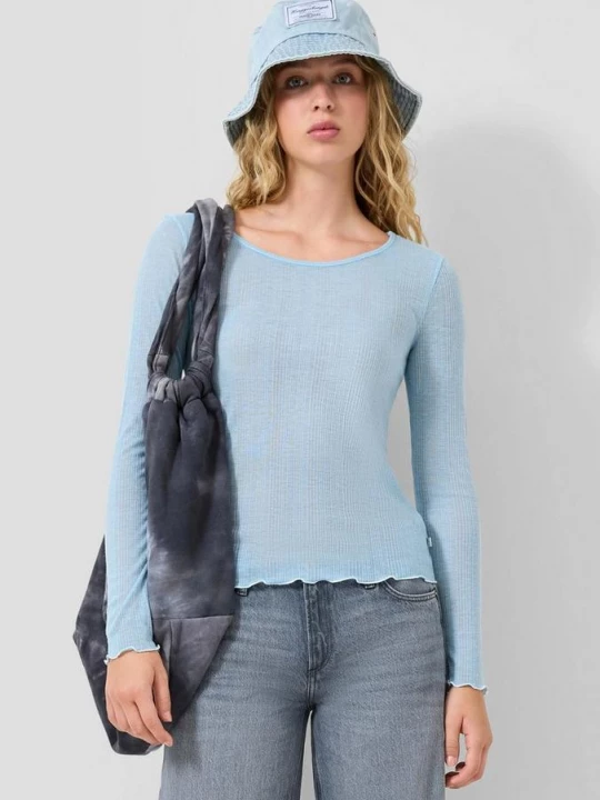Foto van product Licht transparant geribd shirt QS blauw