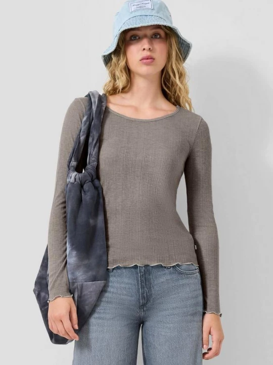Foto van product Licht transparant geribd shirt QS bruin