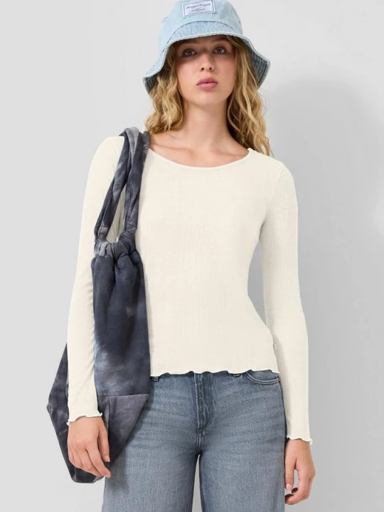 Foto van product Licht transparant geribd shirt QS crème