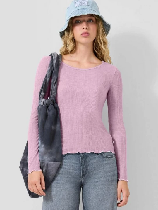 Foto van product Licht transparant geribd shirt QS roze